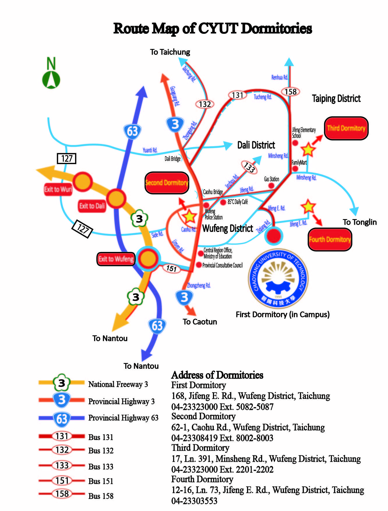 Route Map of CYUT Dormitories